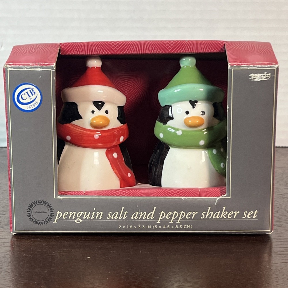Trim A Home Penguin Salt‎ and Pepper Shaker Set Ceramic 3.3" Winter Penguins NIB